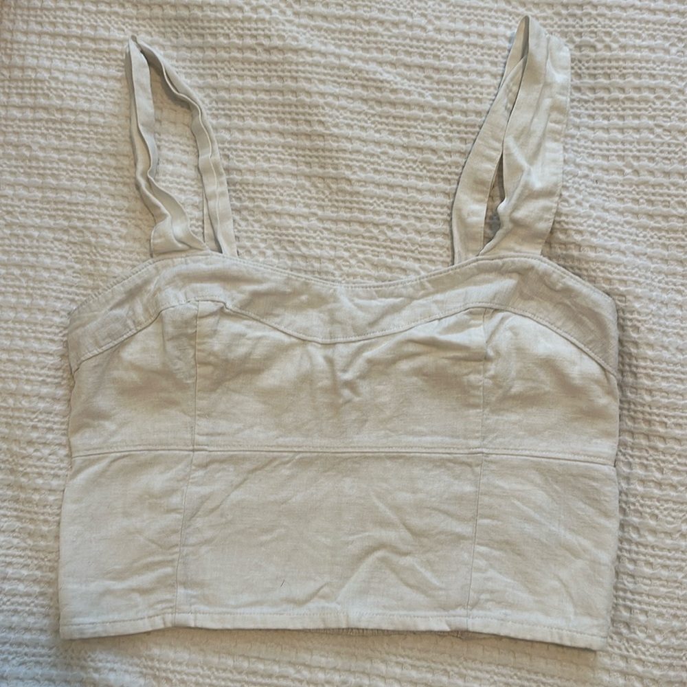 Abercrombie & Fitch Cropped Corset Top with smocked backing, linen M